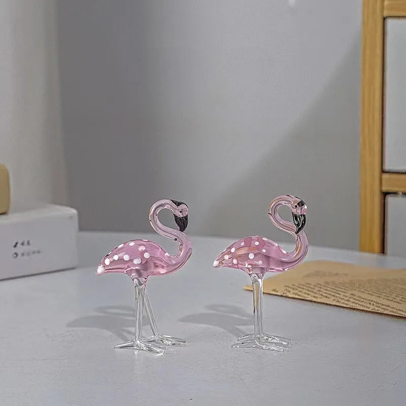 Pink and white crystal flamingo decorative ornament for tabletop display.