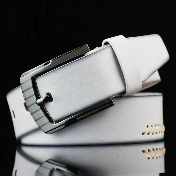 Men's retro pattern pin buckle belt in black colour with alloy buckle