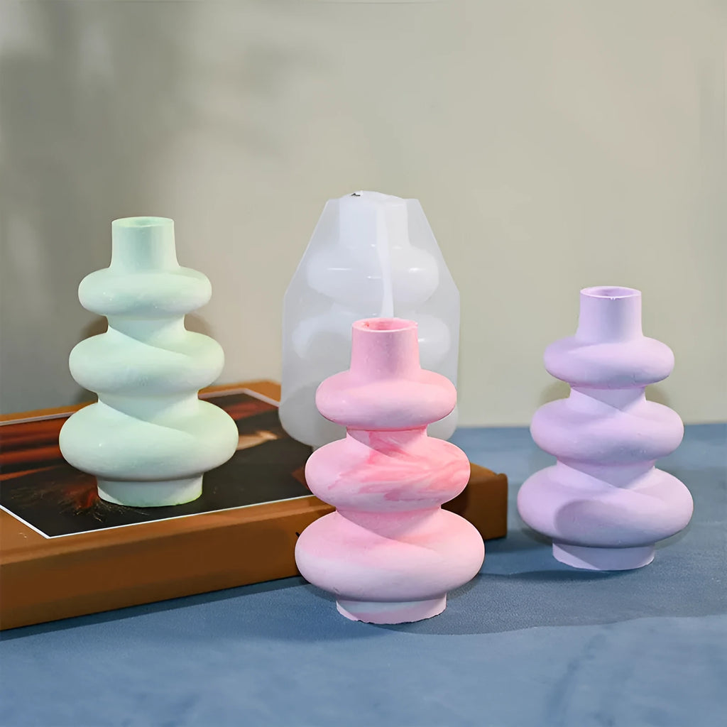 White silicone circle vase mould for resin crafting with three layers and irregular shape