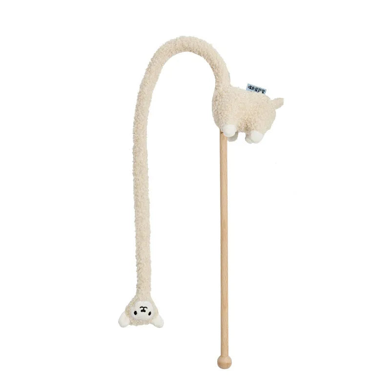 Poop Laboratory Magic Animal Cat Teaser Alpaca plush cat toy with sound feature and teasing stick