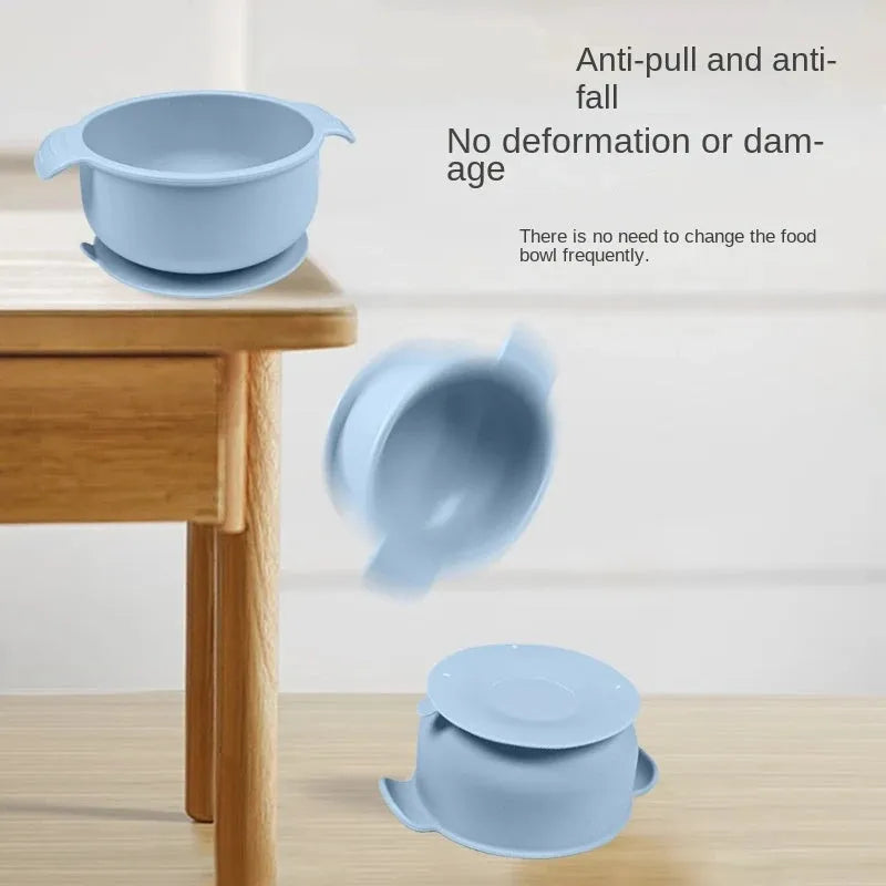 Silicone pet bowl with suction cups on base in a selection of colours.