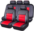 Universal artificial leather car seat covers in a 9-piece set showing front seat, headrest, and back seat pieces.