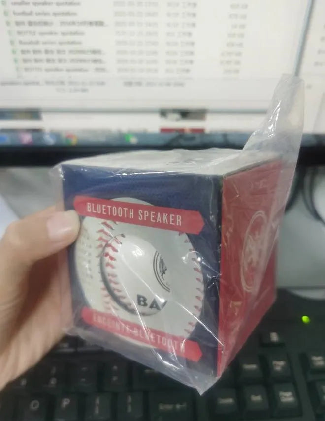 Baseball-themed portable Bluetooth speaker in green, orange, or white colour