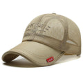 Men's adjustable mesh baseball cap in army green colour showing dome crown style.