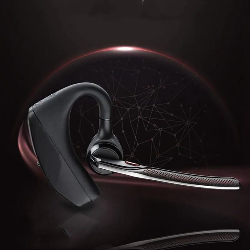 Black stereo Bluetooth sports headphones with a simple plastic design on a white background.