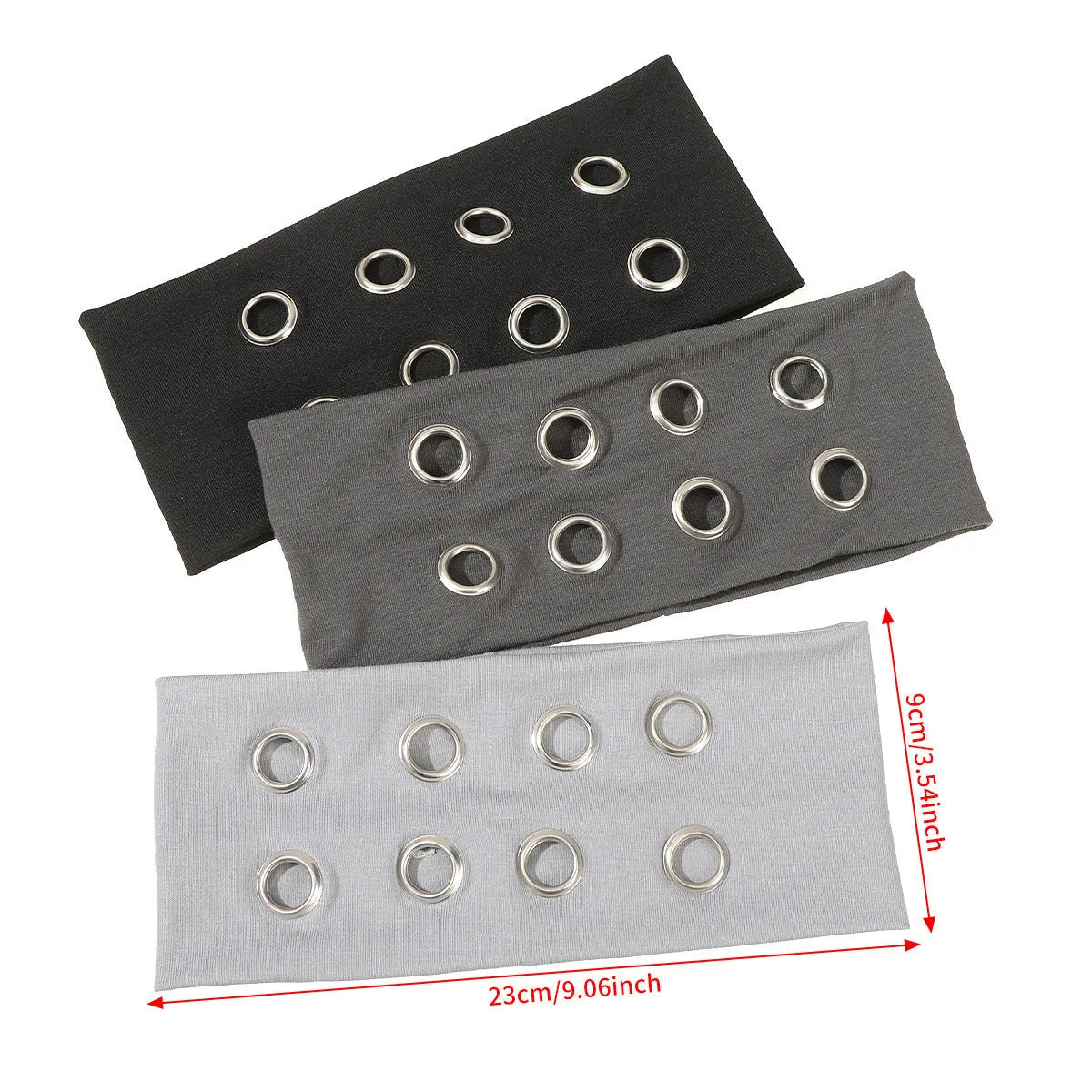 A black pullover hair band with a hollow metal circle on a model, showcasing punk hip hop style.