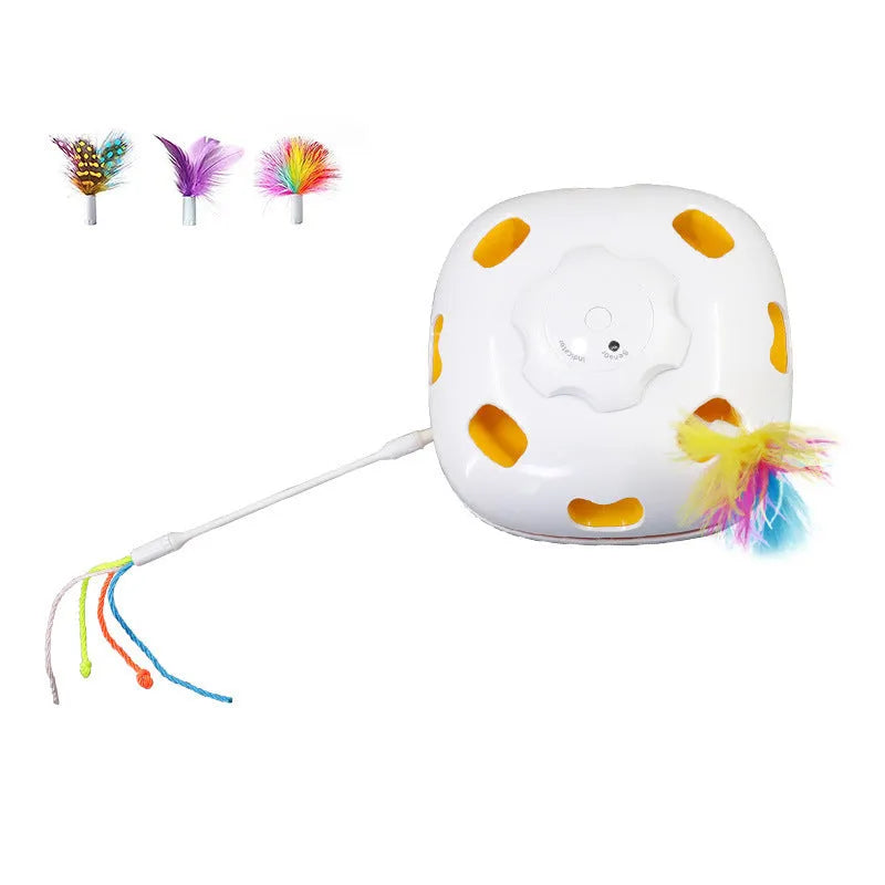 Plastic cat teaser toy measuring 19.8 x 11.5 x 19.5 cm with interactive design