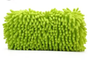 Silvery green microfiber chenille car wash sponge block measuring 14 by 25 centimetres