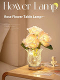 Crystal flowers decorative table lamp with touch controls and rechargeable battery for cordless placement