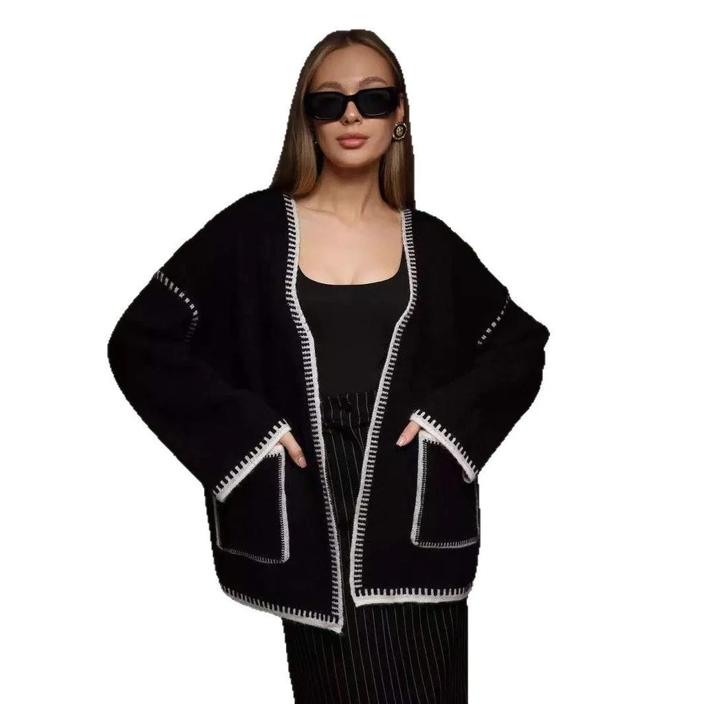 Loose fit lace-up front knitted cardigan in black, camel, or white colours.