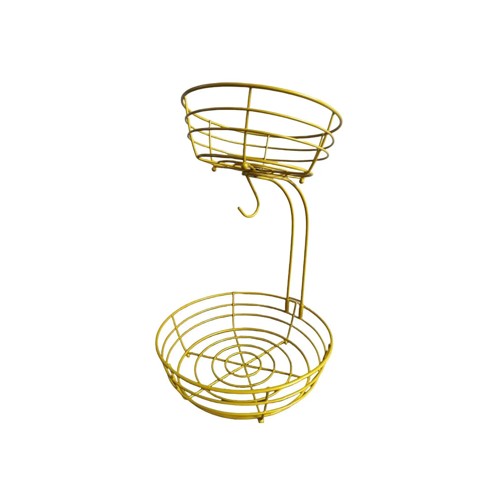 Double-layer black wrought iron fruit basket for restaurant snack storage