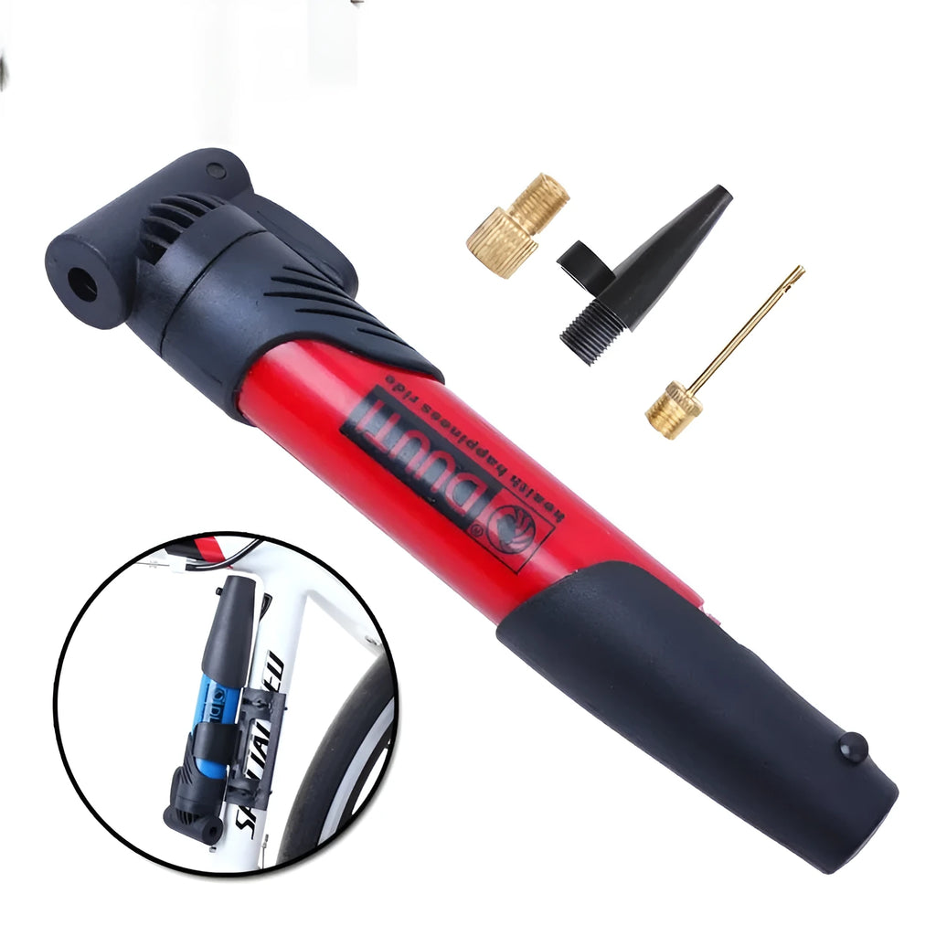 Portable plastic bicycle mini inflator available in eight colours for emergency tyre inflation