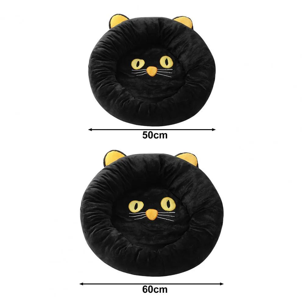 Black cat shape velvet pet nest bed with raised sides for cats