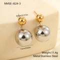 Gold-plated round bead colour-block ear studs with geometric design on stainless steel