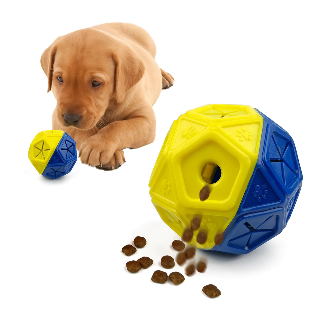 Blue bite-resistant hollow pet ball for interactive food dispensing with dogs