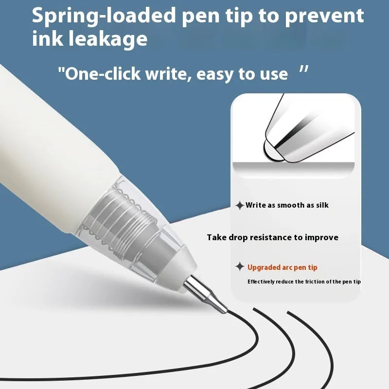 Quick-drying ballpoint pen refills in black, blue, ink blue, and red colours showing packaging of 10 bags
