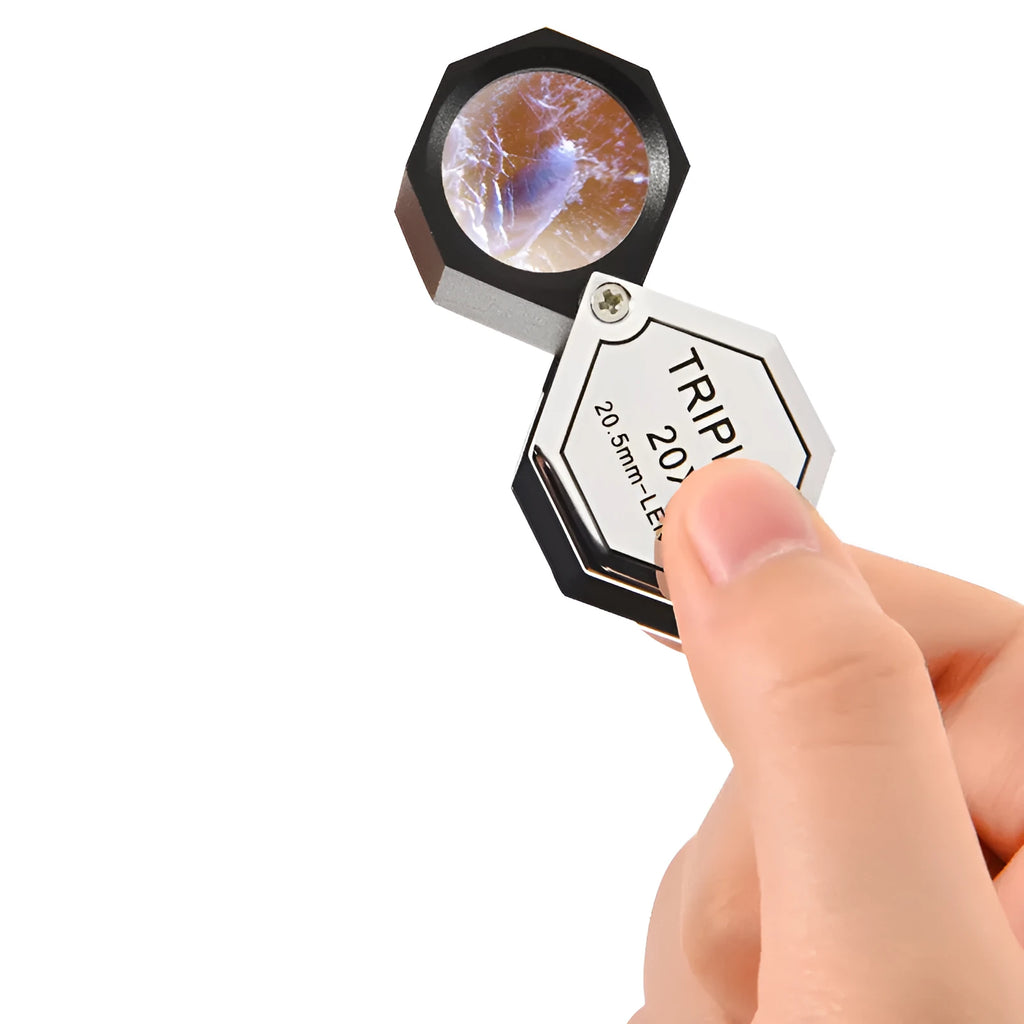 Portable metal jewellery magnifying glass with optical glass lens for stamp and coin identification
