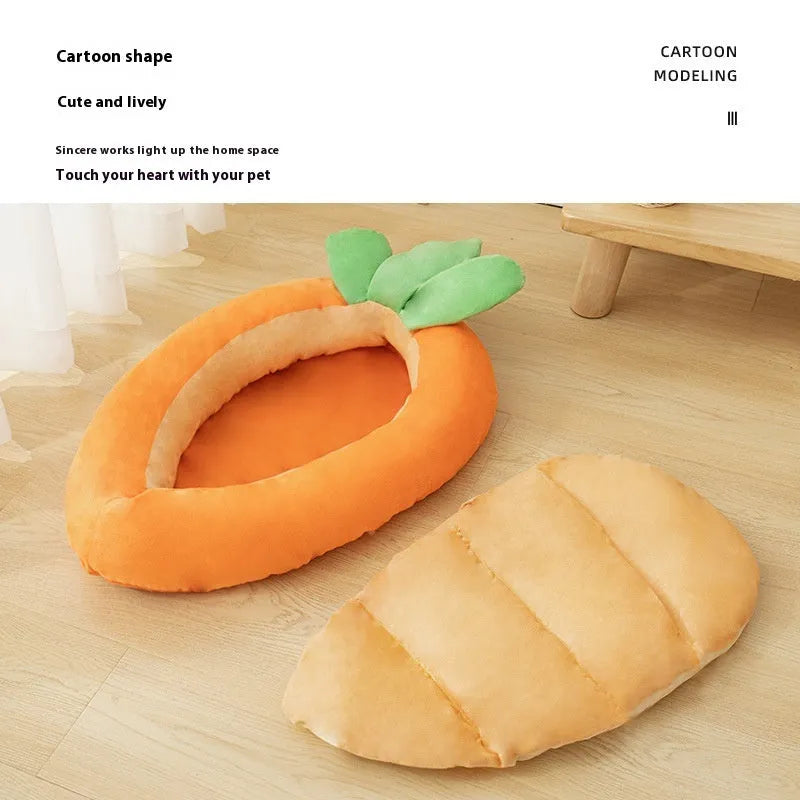 Orange carrot cartoon design dog mattress with removable cover in two size options