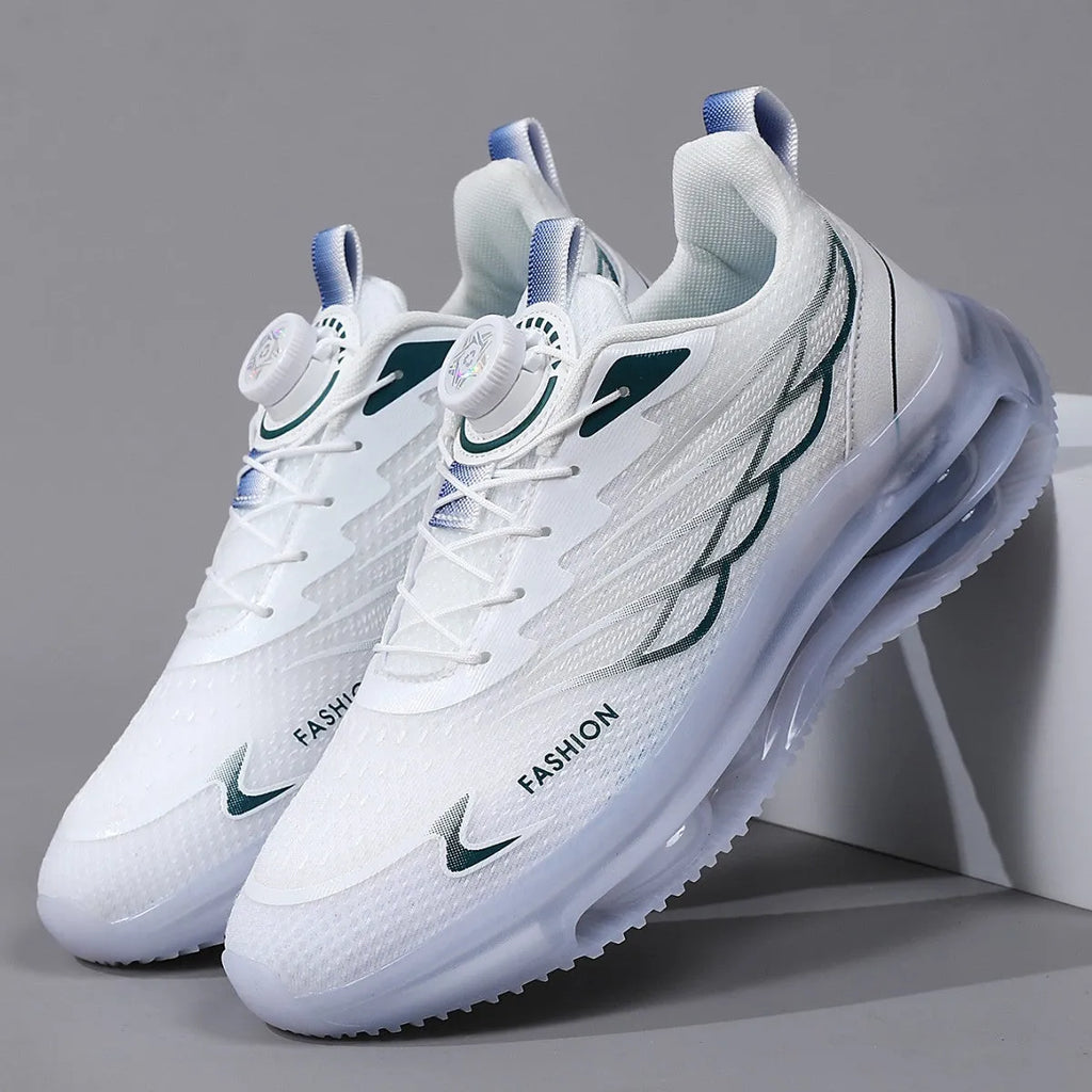 White rotating button Korean style casual shoes with mesh upper and rubber sole