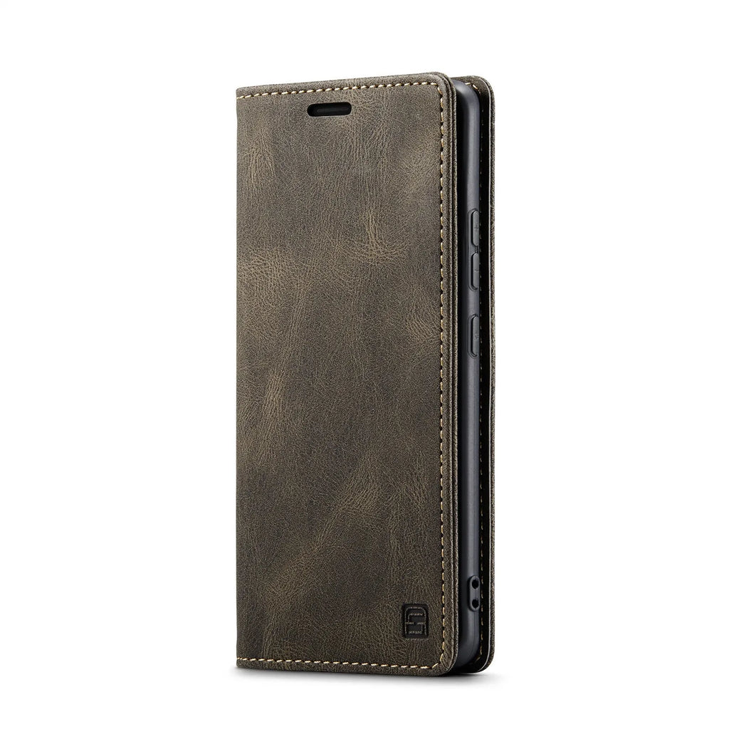 Silicone flip phone case with frosted vintage leather finish for Xiaomi 14 in black