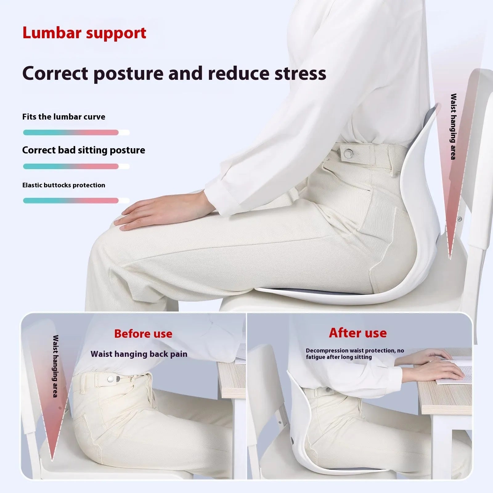 Japanese style lumbar support cushion in grey or black colours for office chair or car seat