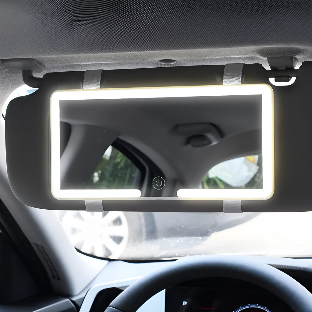 24cm automotive LED makeup mirror mounted on car sun visor with data cable