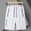 Men's black loose-fit quick-dry nylon sports shorts with elastic waistband.