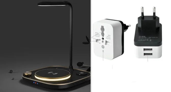 Wireless magnetic charging dock with desk lamp showing phone charging on magnetic holder