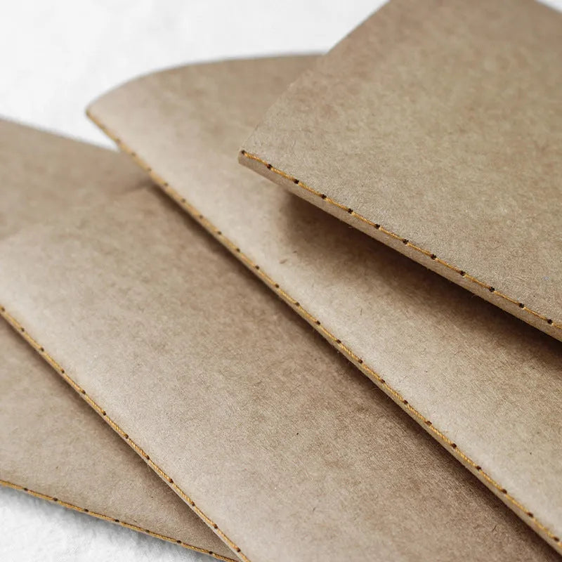Travel cowhide diary refill notebook showing 11x21cm size and saddle stitch binding