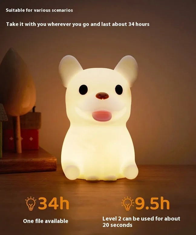 Silicone animal-shaped USB night light with dimming function for bedside use