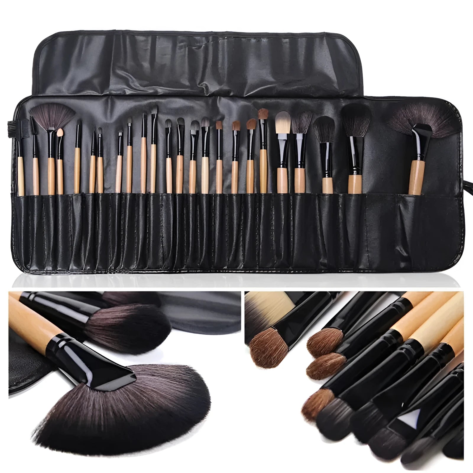 24 professional makeup brushes with wooden handles in PU gift bag