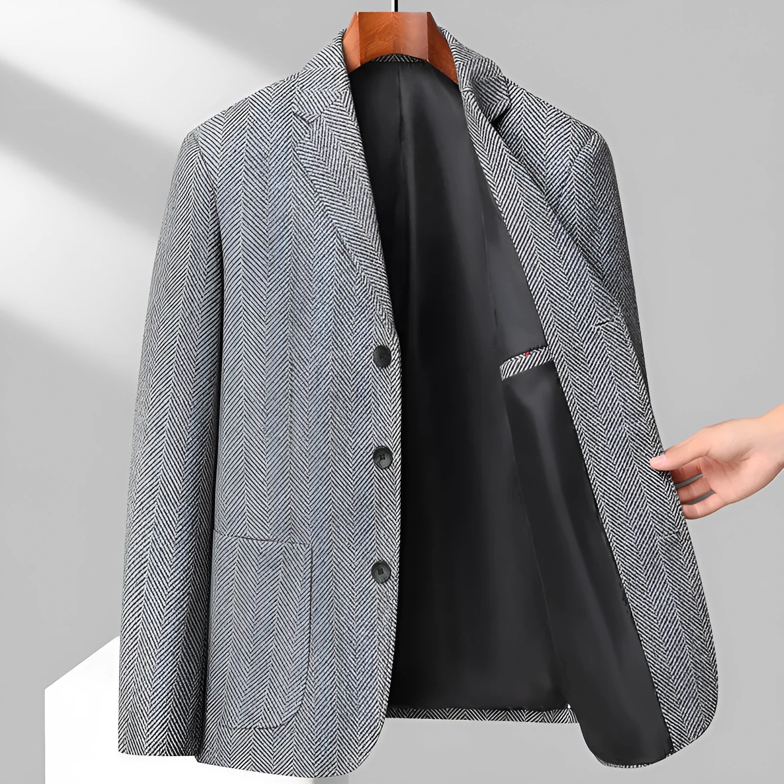 Men's loose-fitting woolen coat in solid colour for spring and autumn casual wear