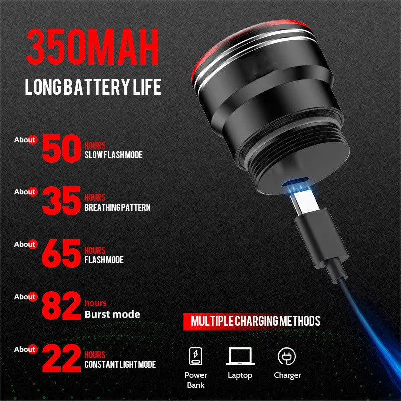 Black aluminium smart brake sensing USB charging bicycle taillight.