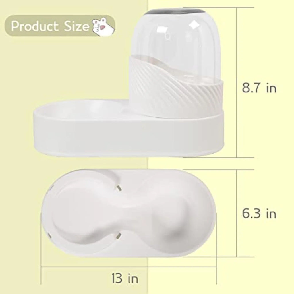 White plastic cat feeder and water dispenser set with wave-shaped design