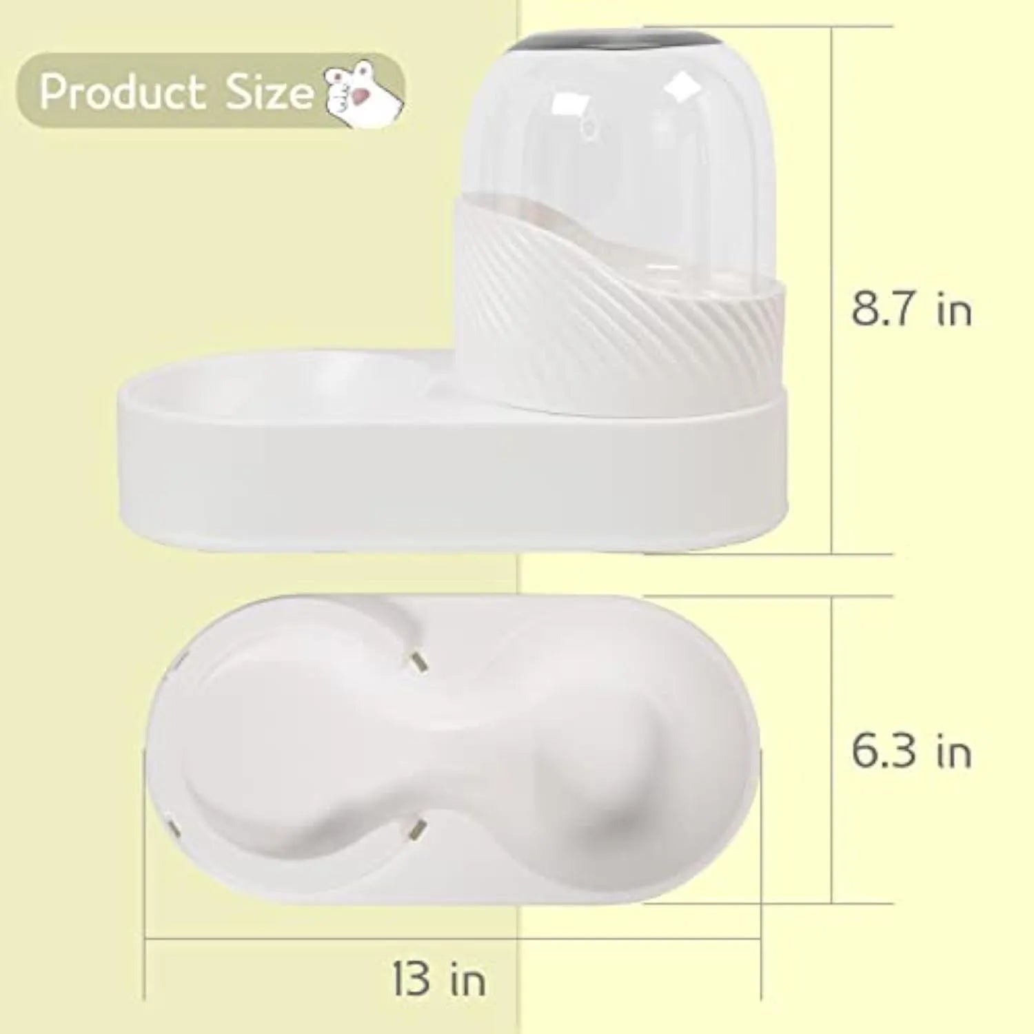 White plastic cat feeder and water dispenser set with wave-shaped design