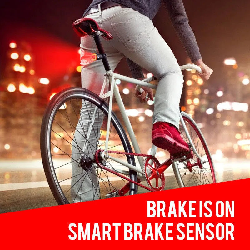 Black aluminium smart brake sensing USB charging bicycle taillight.