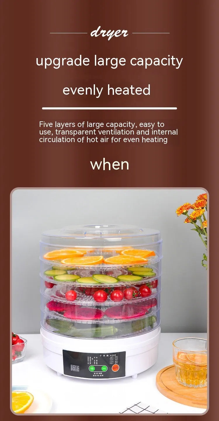 Household fruit dehydrator food dryer with multiple shelf layers and UK plug