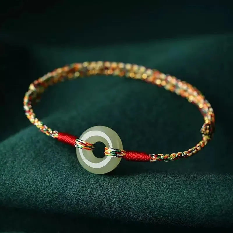 Handmade colourful braided rope bracelet with peace buckle closure, natural style unisex accessory