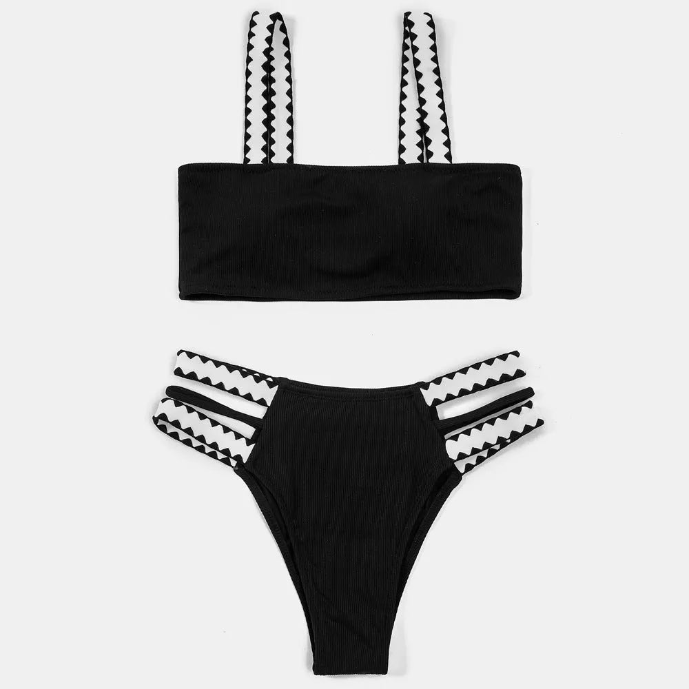 Black women's swimsuit bikini with hollowed-out split design and briefs style