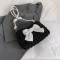 Women's canvas one-shoulder handbag with horizontal square shape in black colour