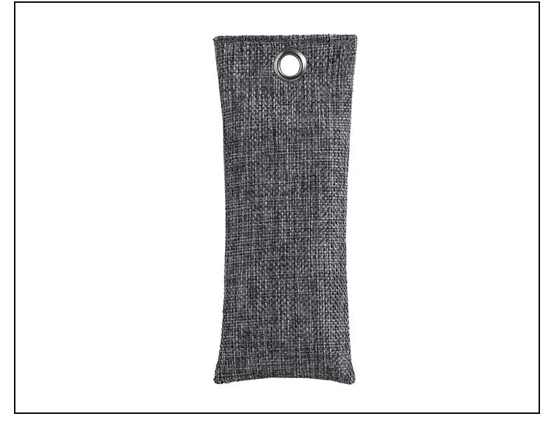 Black, green, grey, and blue bamboo charcoal deodoriser bags for shoes and household odour absorption.
