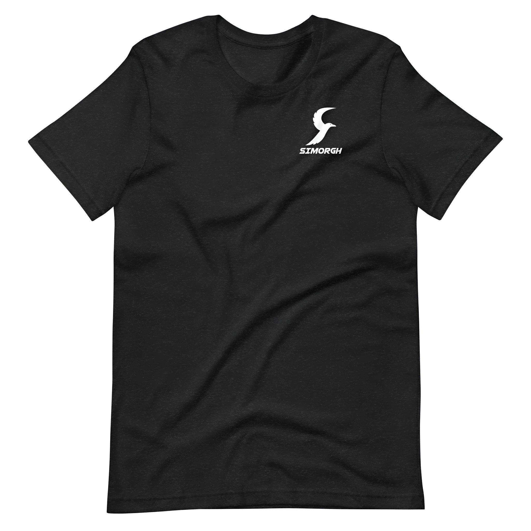 Black straight fit cotton t-shirt with round neck and short sleeves on a hanger