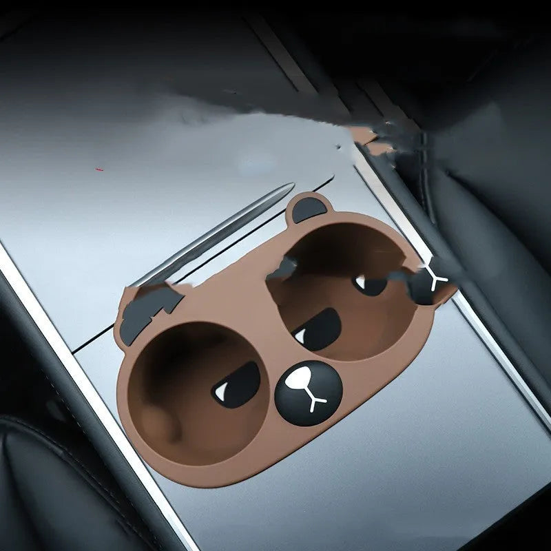 Silicone car cup holder insert in grey colour for central console drink stabilisation