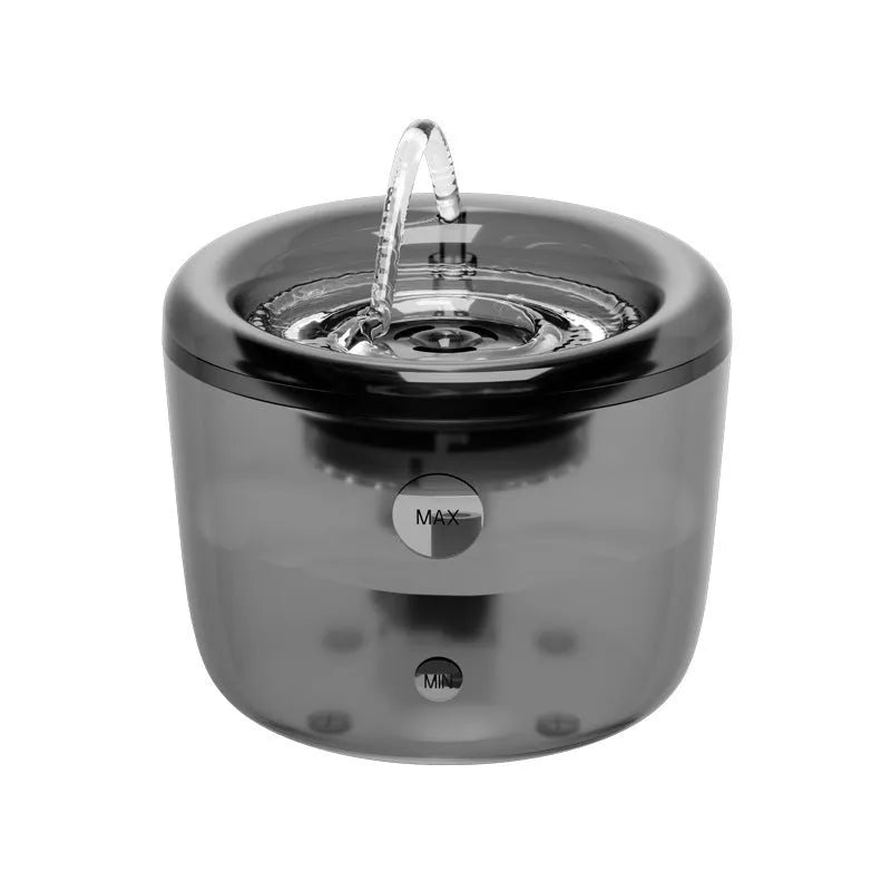 Grey automatic pet water fountain with USB cable and circulating water display