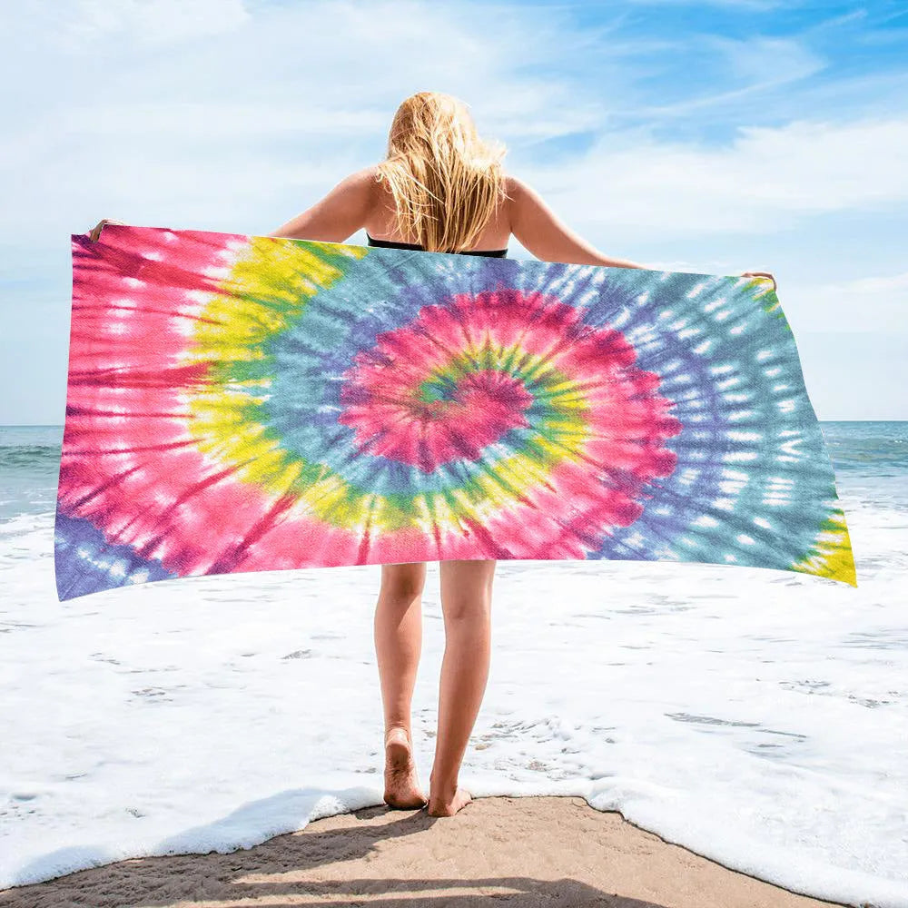 Tie-dye microfiber square beach towel 150x75cm 250g in multicolour pattern
