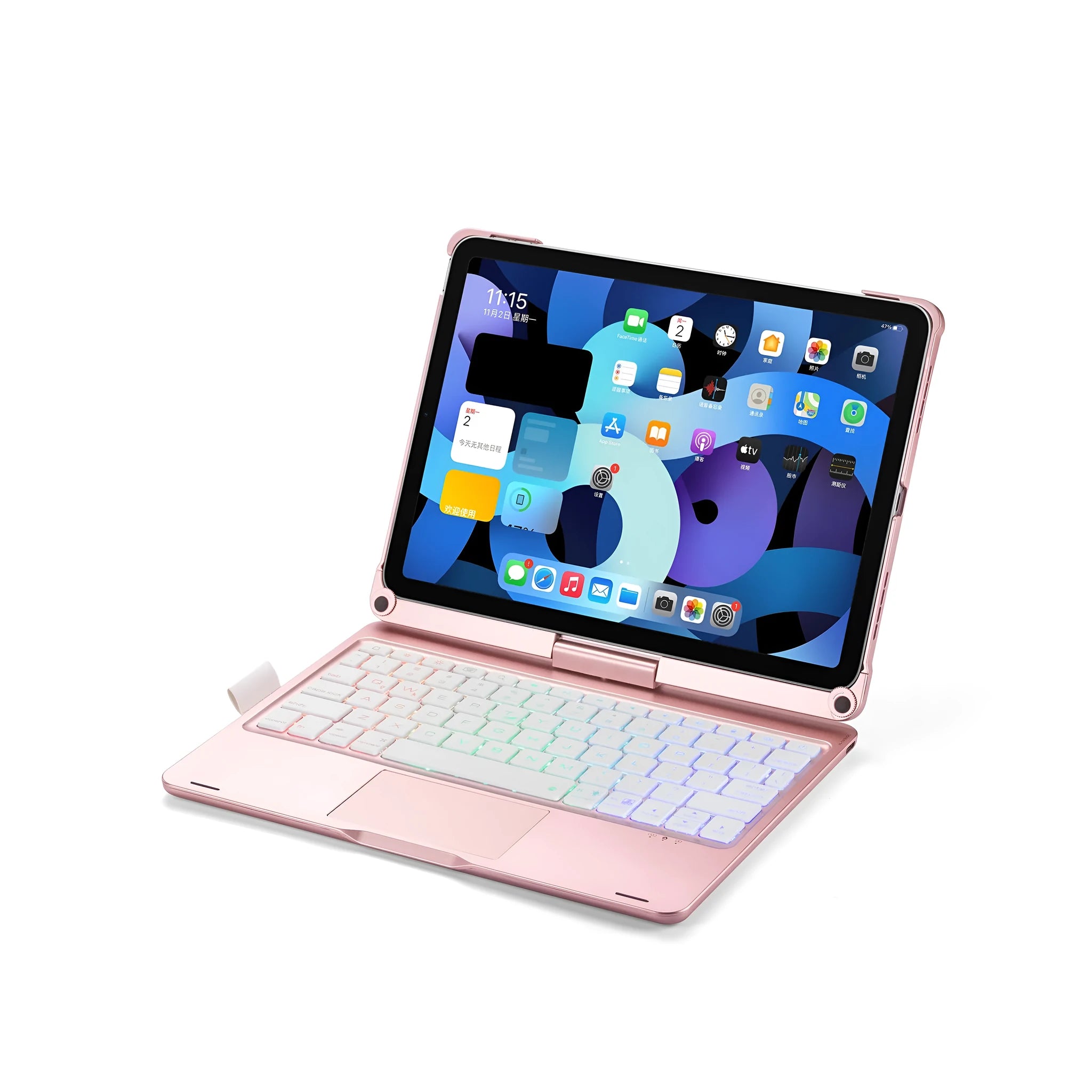 360-degree rotating Bluetooth keyboard with touch backlight for iPad tablets in black silver rose gold