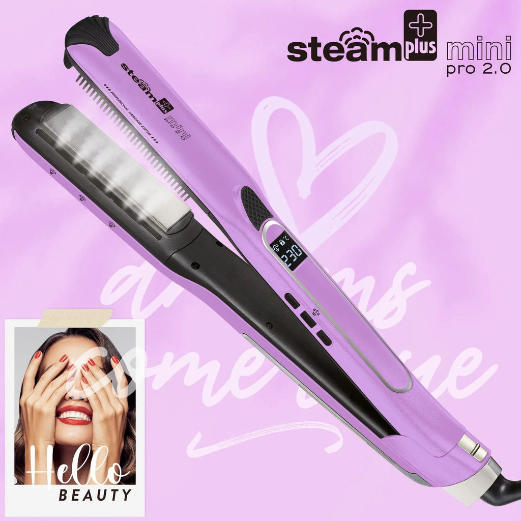 Mini steam hair straightener in purple, rose red or champagne colour with 200W European voltage
