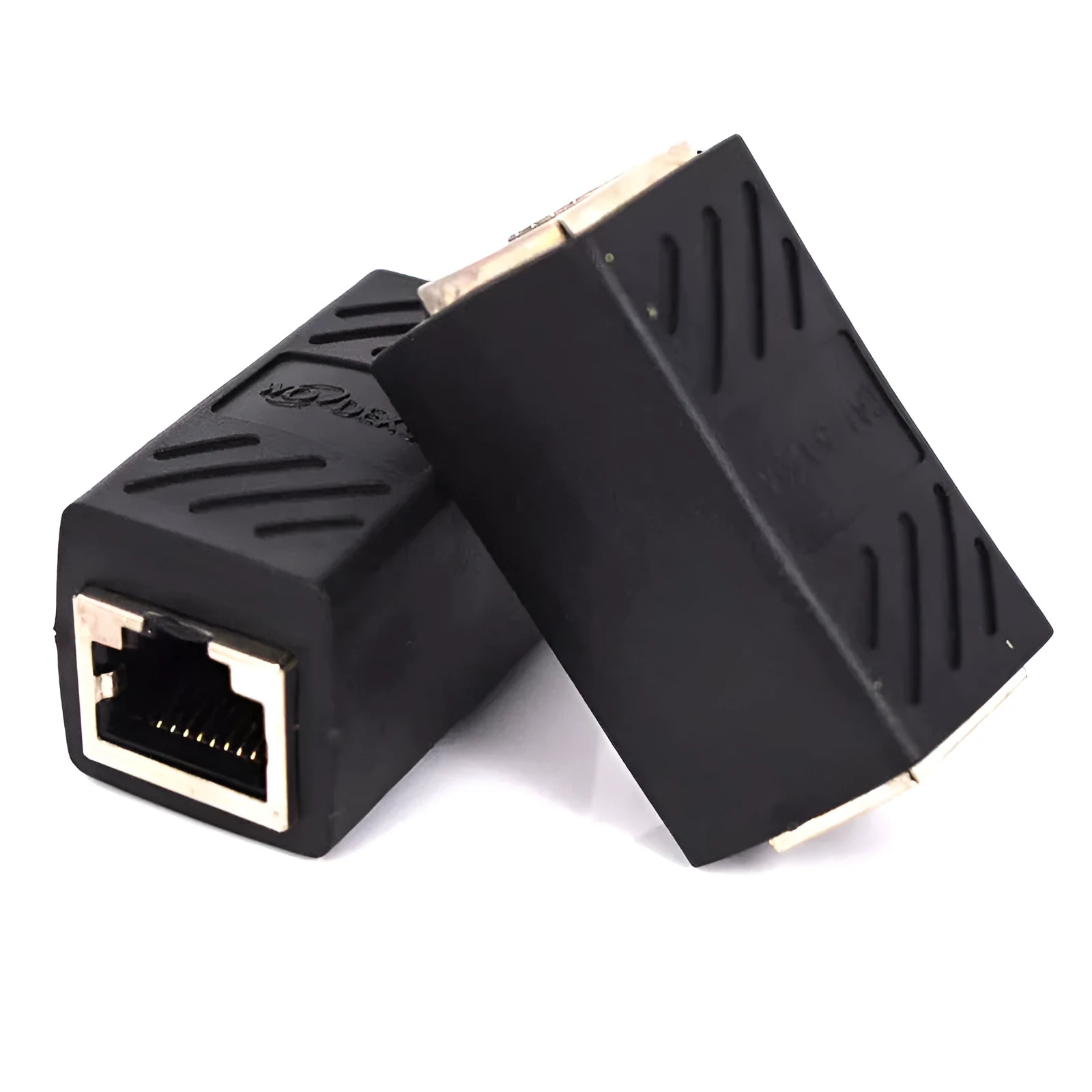 Black RJ45 network cable extender adapter for Ethernet patch cable connections