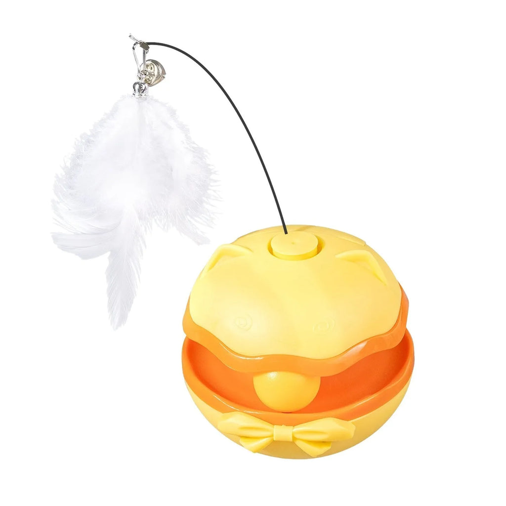 Electric cat toy tumbler in lemon yellow with self-rolling mechanism and flashing LED light