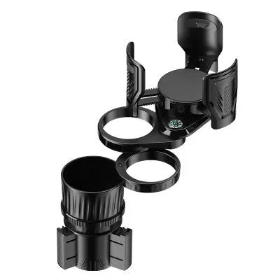 One Point Four black car water cup holder with retractable base extended.